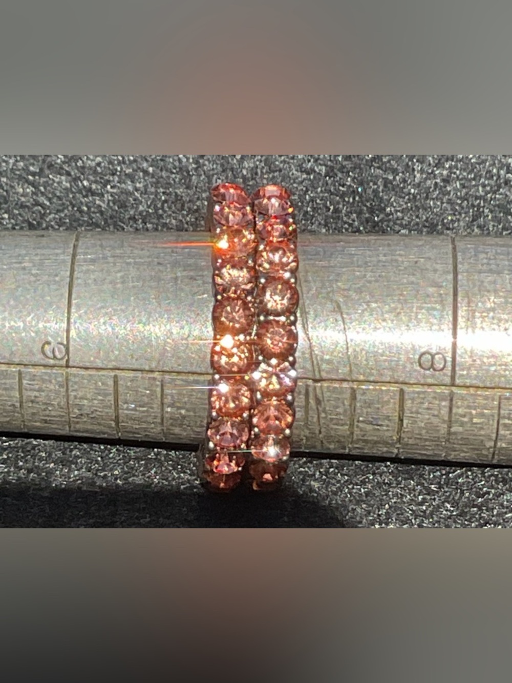 Luxe Blush Pink Crystal Double Row Eternity Two Bands Gold Tone Ring Size 7 - Picture 7 of 8